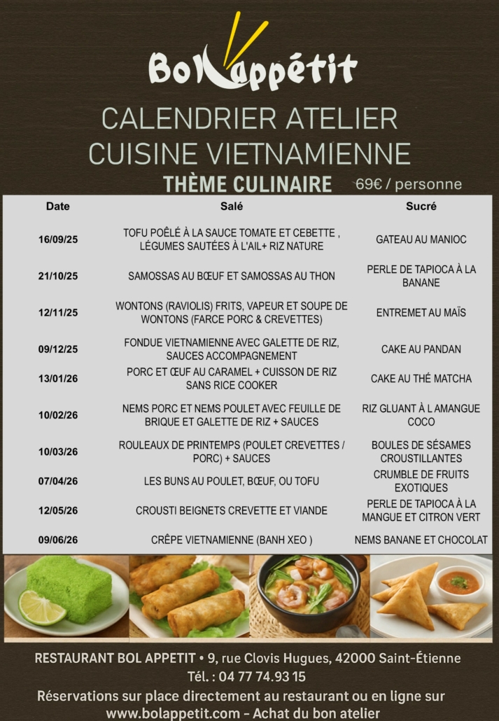 Atelier, cours de cuisine, vietnamienne à Saint Etienne